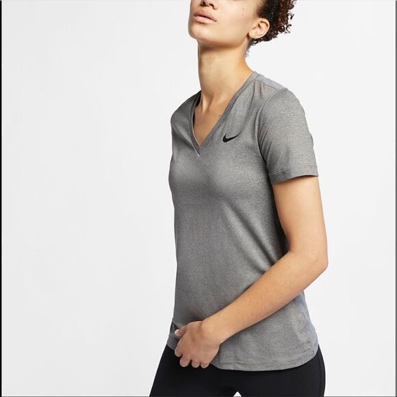 Nike Gray Dri-Fit V-Neck Tee Shirt - Picture 1 of 5
